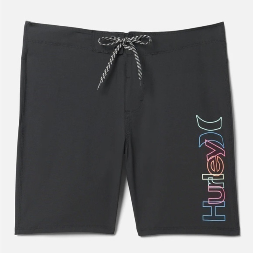 Hurley Black Essential Logo Print Crossover Swim Board Shorts Size 38 New